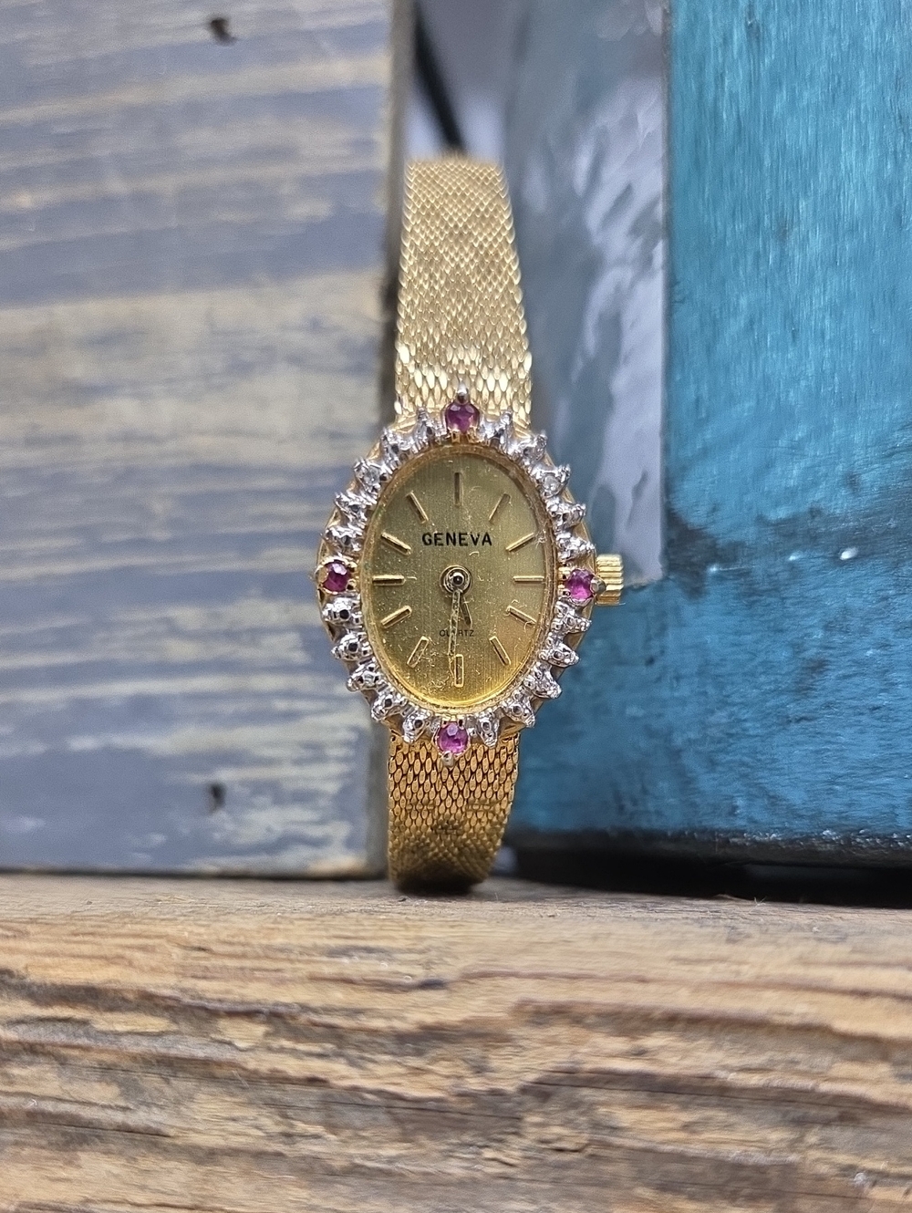 Geneva Gold-Tone With Ruby Accent Women's Watch